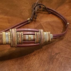 Vintage Artisan Leather Belt with Mixed Metals Tie Belt 39" Handmade